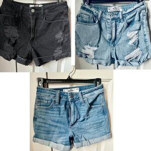 Set of 3 Hollister Curvy Ultra High Rise Denim Jean Shorts-  Juniors Size 3